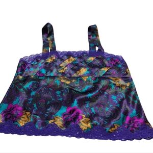 Vintage Victoria's Secret Floral Lace Chemise Cami  Purple Teal Wide Strap
